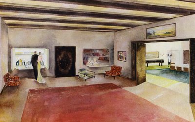 1930年代のインテリア。ホール（カラーリトグラフ 作： Philip Alexius de (after) Laszlo
