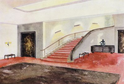 1930年代のインテリア。階段（カラーリトグラフ 作： Philip Alexius de (after) Laszlo