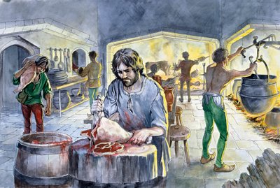 中世のキッチン、c14世紀、c1990-2010 作： Philip Corke