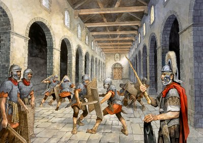戦闘を練習するローマの歩兵、c3rd世紀、c1990-2010 作： Philip Corke