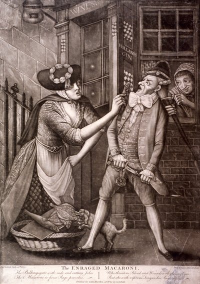 激怒したマカロニ、1773年 作： Philip Dawe