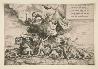 アポロンとアルテミスがニオベを殺す 作： Philip Galle