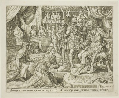 ホロフェルネスに差し出されたジュディス、『ジュディスとホロフェルネスの物語』のプレート 5 作： Philip Galle