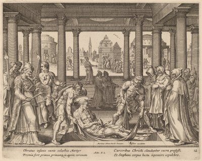 聖ステパノを埋葬に運ぶ敬虔な男性 作： Philip Galle after Maerten van Heemskerck