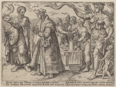 名誉、素晴らしさ、寄生虫、名声 (富の欺瞞効果) 作： Philip Galle, after Maerten van Heemskerck