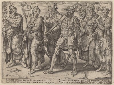 Pythius、Lucullus、Crassus、Sylla、Croesus、Midas (古代からの富の悪名高い例) 作： Philip Galle, after Maerten van Heemskerck