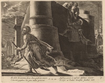 ダマスカスから逃げる聖パウロ 作： Philip Galle after Maerten van Heemskerck