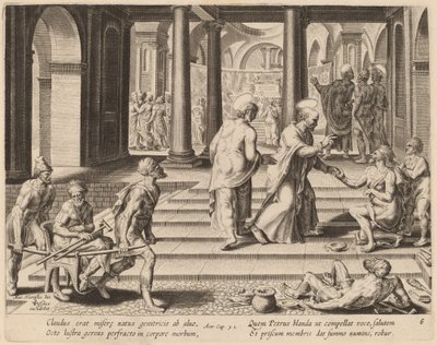 聖ペテロと聖ヨハネが神殿の門で足の不自由な人を癒す 作： Philip Galle after Maerten van Heemskerck