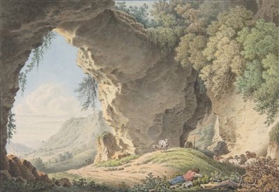 眠る羊飼いのいる岩の多い風景、1817年。 作： Philip Heinrich Dunker