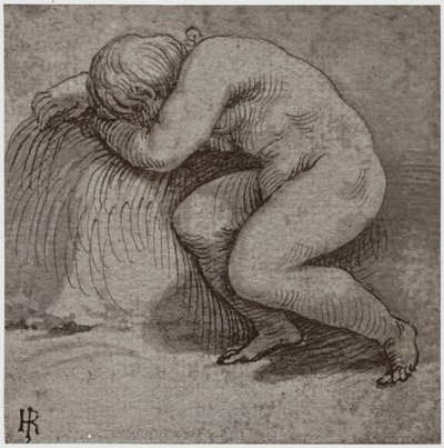 ジュリオ・ロマーノ、眠る子供 作： Philip Henry Delamotte