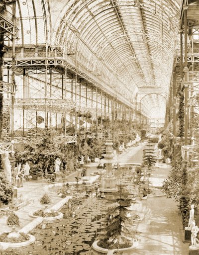 1859 年頃、南端のクイーンズ スクリーンの上の回廊から撮影された身廊の内部 (b/w 写真) 作： Philip Henry Delamotte