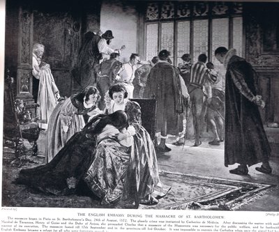 セントバーソロミュー虐殺中の英国大使館、「ハッチンソンの国家の歴史」のイラスト 作： Philip Hermogenes Calderon