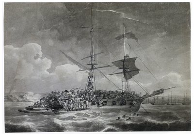 フランスのブリッグ（レンガ）、ラ・シュヴレットの肖像（不確か）。フィリップ・ジャック・ド・ルテルブール（1740-1812）の墨絵。 作： Philip James de (1740 1812) Loutherbourg