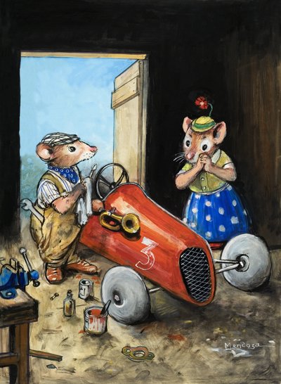 町のネズミと田舎のネズミ（紙にガッシュ） 作： フィリップ・メンドーサ