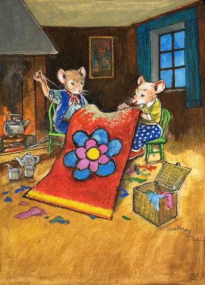 町のネズミと田舎のネズミ（紙にガッシュ） 作： フィリップ・メンドーサ