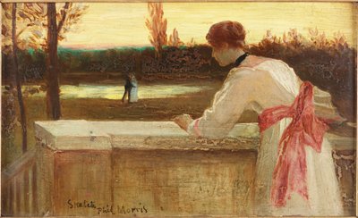 湖のそばでカップルを見てバルコニーの女の子 作： Philip Richard Morris