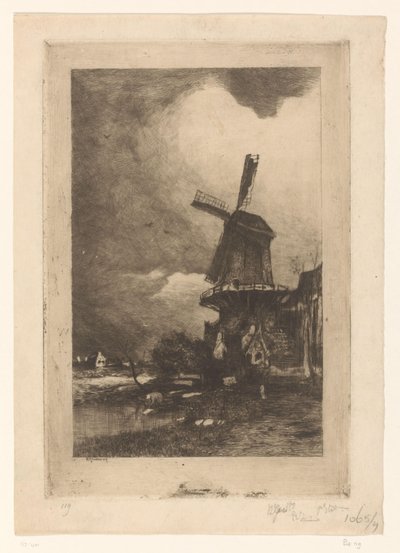 風景の中の風車 ムーラン・ア・ベント（原題） 作： Philip Zilcken (signed by artist)