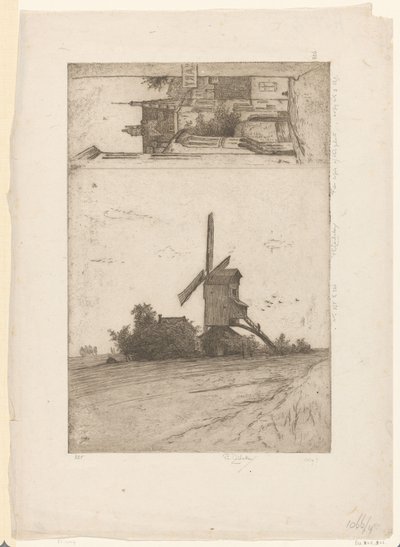 草原の風景とブリュッセルの Ravensteinstraat のビューの風車 Vieux moulin a Laeken / Rue Ravenstein (Bruxelles) (原題) 作： Philip Zilcken (signed by artist)
