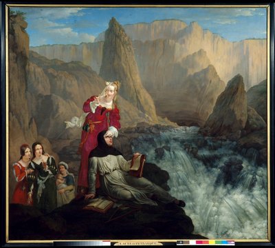 ロールとペトラルクからフォンテーヌ・ド・ヴォークルーズへ。Philippe Jacques（フィリップ・ジャック）Van Bree（1786-1871）の絵画 作： Philipe Jacques van Bree