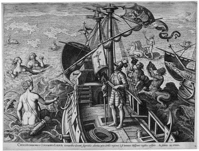 クリストファーコロンブスリグリアアメリカ人Retectio、1591年 作： Philipp Galle