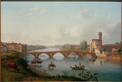 ピサ、ポンテ・ア・マーレ-絵画ハッカート、1799 作： Philipp Hackert