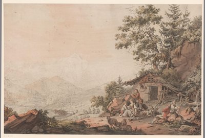山の家にいる家族 作： Philipp Jacques Loutherbourg (I) (attributed to)