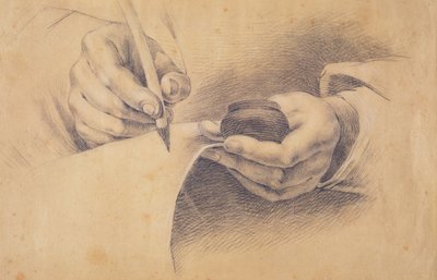 ドローイングハンド、1798年（茶色の紙の上に黒チョークを白で強調） 作： Philipp Otto Runge