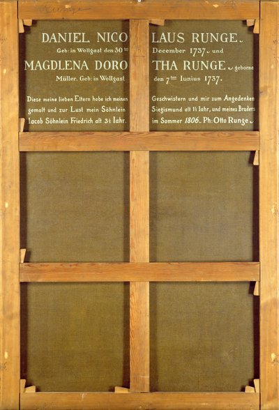 絵の裏側の碑文、「芸術家の両親」、1806 作： Philipp Otto Runge