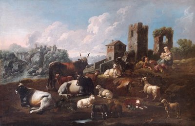 「羊飼いと牛」、17 世紀後半または 18 世紀前半 作： Philipp Peter Roos