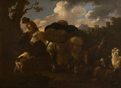 農民のシーン、c.1677-1706（キャンバスに油彩） 作： Philipp Peter called Rosa da Tivoli Roos