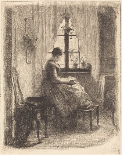 窓辺で読書する若い女性 作： Philipp Rumpf