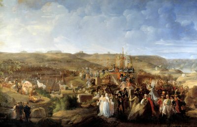 ブーローニュの野営地でレジオン・ドヌールの十字架を配るナポレオン1世（1769-1821） 1804年8月16日 フィリップ・オーギュスト・アンヌカン（1762-1833）による絵画 1804年日。3,19x4,83 m. 作： Philippe Auguste Hennequin