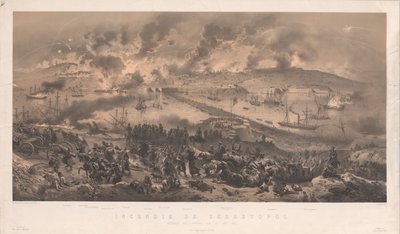 セヴァストポリの火災。1855年、ロシア軍の北海岸での退却。 作： Philippe Benoist