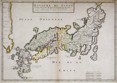 イエズス会士でフランス人学者のフィリップ・ブリエ神父 (1601-1668) が作成した日本の地図。 パリ、NL 作： Philippe Briet