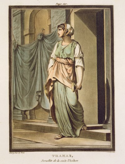 エスター王朝のイスラエル人タマール、「民族衣装と演劇の研究」第1巻、1802年、Jean Racineによる「Esther」の衣装。 作： Philippe Chery