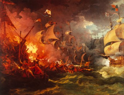 スペイン艦隊の敗北、1588年8月8日 作： Philippe Jacques de Loutherbourg