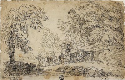 森で丸太を運ぶ（レクト）；様々な活動をする人々のスケッチ（裏面） 作： Philippe Jacques de Loutherbourg II