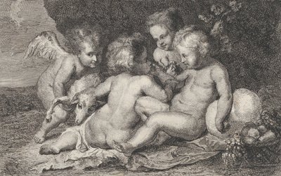 3 人の子供のグループと、フルーツと子羊を乗せたプットー。 1760-1801。 作： Philippe Lambert Joseph Spruyt