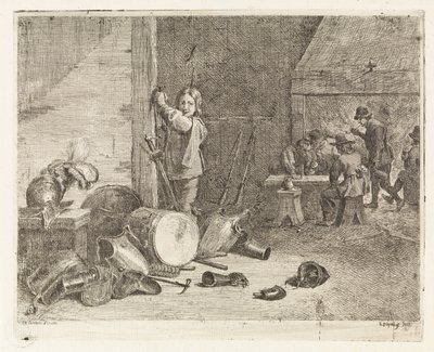 太鼓と甲冑を持った少年のいるインテリア 作： Philippe Lambert Joseph Spruyt