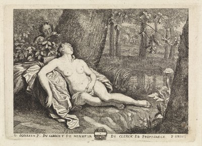サテュロスにスパイされた眠っているニンフ 作： Philippe Lambert Joseph Spruyt