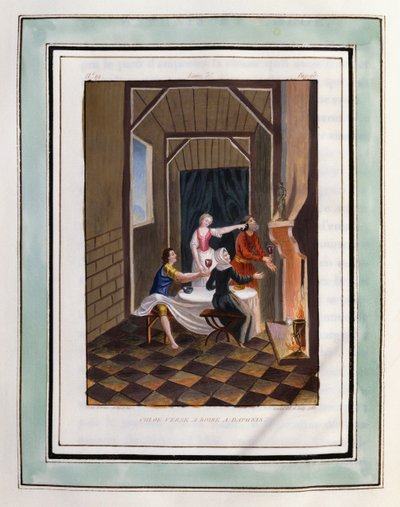 ダフニスに飲み物を注ぐクロエ。フィリップ・オルレアン（1674-1723）作、ロングス作『ダフニスとクロエの愛の牧歌』 - 1787年版『ダフニスとクロエの愛の牧歌』挿絵 - 『ダフニの愛の牧歌』挿絵 作： Philippe d
