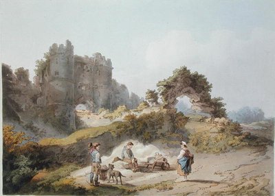 カリスブルック城の門（1805年発行の「イングランドとウェールズのロマンチックで絵になる風景」より）（カラー彫刻 作： Philippe de (after) Loutherbourg