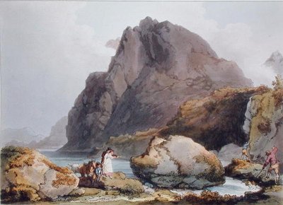 1805年に出版された「The Romantic Picturesque Scenery of England and Wales」のLlyn Ogween（カラー彫刻）。 作： Philippe de (after) Loutherbourg