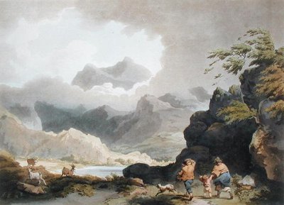 1805年に出版された「The Romantic and Picturesque Scenery of England and Wales」に掲載されているスノードン山の写真（カラー）。 作： Philippe de (after) Loutherbourg