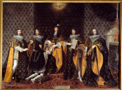 国王ルイ14世、弟のアンジュー公、聖霊降臨祭の騎士を迎える 絵画：フィリップ・シャンパーニュ（1602-1674） 17世紀 グルノーブル、ミュゼ・デ・ボザール - 国王ルイ14世、弟のアンジュー公、聖霊降臨祭の騎士を迎える 作： Philippe de Champaigne