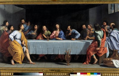 La Cene dit "La petite cene" Philippe de Champaigne（1602-1674）の絵画。0.80×1.49mの広さのパリ。ルーヴル美術館 作： Philippe de Champaigne