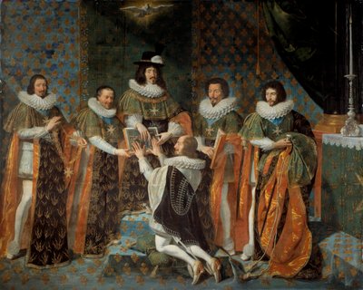 ルイ13世（1601年-1643年）による、ヌーシャテルのソブリン王子（1595年-1663年）であるロングヴィル＆エストゥヴィル公アンリ2世のオルレアンへの接待 1633年5月15日 ルイ13世は、ヌーシャテルの大会計係クロード・バルティリエに囲まれている。 作： Philippe de Champaigne