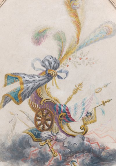 雲の上に凱旋戦車を乗せたランパス シルクのデザイン。 1770-75。 作： Philippe de Lasalle
