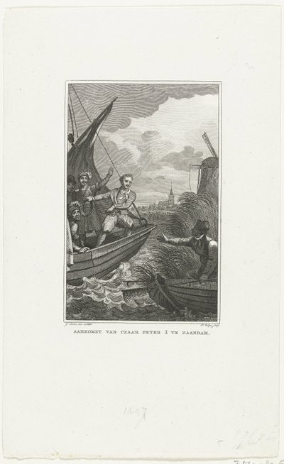 ピョートル大帝のザーンダムへの到着、1697 年、c. 1829年 作： Philippus Velijn