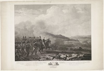 カトル＝ブラの戦いでオランダ軍を率いるオラニエ公、1815 年 オランダ王国のヴィレム、ゲオルク、フレデリック、ローデワイク皇太子殿下がフランス軍と対峙するオランダの先頭に立つ 作： Philippus Velijn